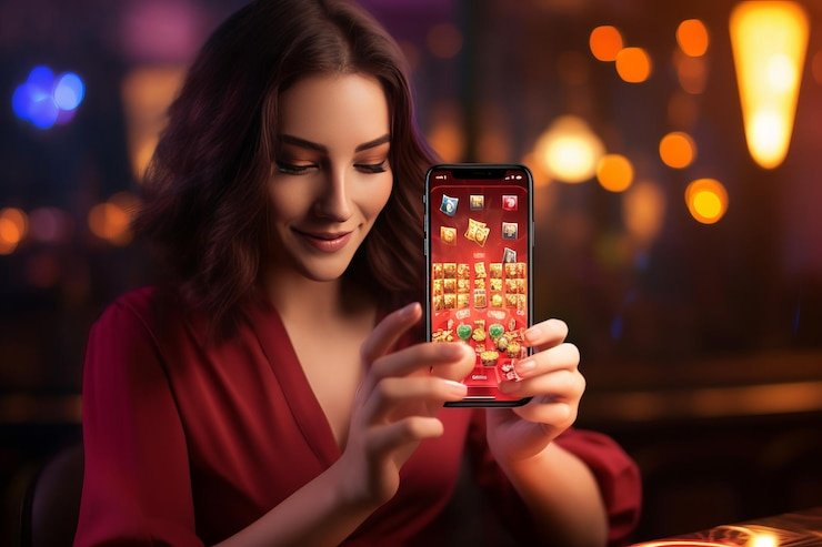 Pengguna membaca syarat promosi mobile